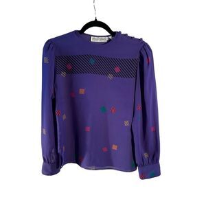 Vintage Ms Chaus Women’s Purple Geometric Shirt Long Sleeve Shirt Size 12